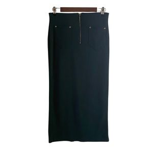 VINTAGE Dark Green Front Zipper Gold Accents MIDI Straight Pencil Skirt Size L